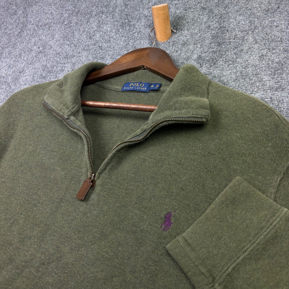 Polo Ralph Lauren Quarter Zip Pullover Mens XL Green Pony Logo Sweater Layering